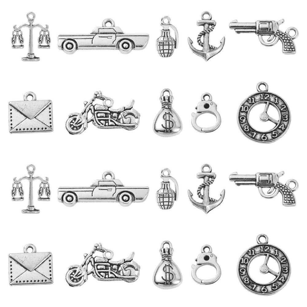 9605 100pcs Mixed Style Tibetan Police Charms Envelope Clock Money Bag Car